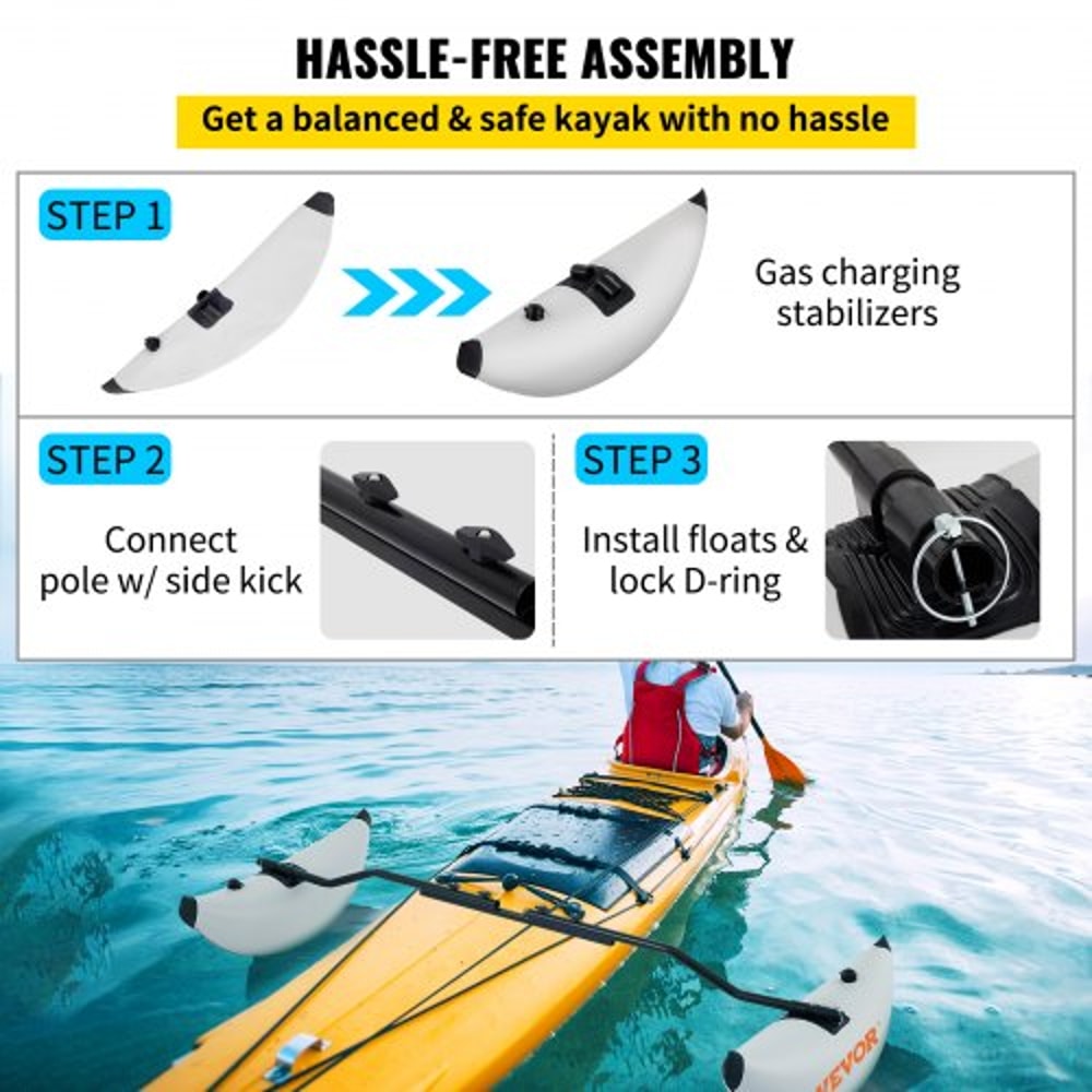 Nflatable Kayak Stabilizer System 2 PCS PVC Outrigger Floats With Adjustable Sidekick Arms Rod For 6
