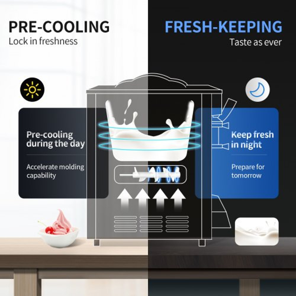 High Yield Commercial Ice Cream Maker, Soft Serve Machine, LCD Panel for Restaurant, Snack Bar, Frozen Yogurt