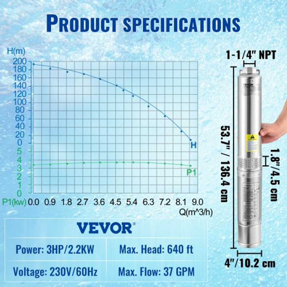 Deep Well Submersible Pump Stainless Steel Water Pump For Industrial Irrigation Home Waterproof 7