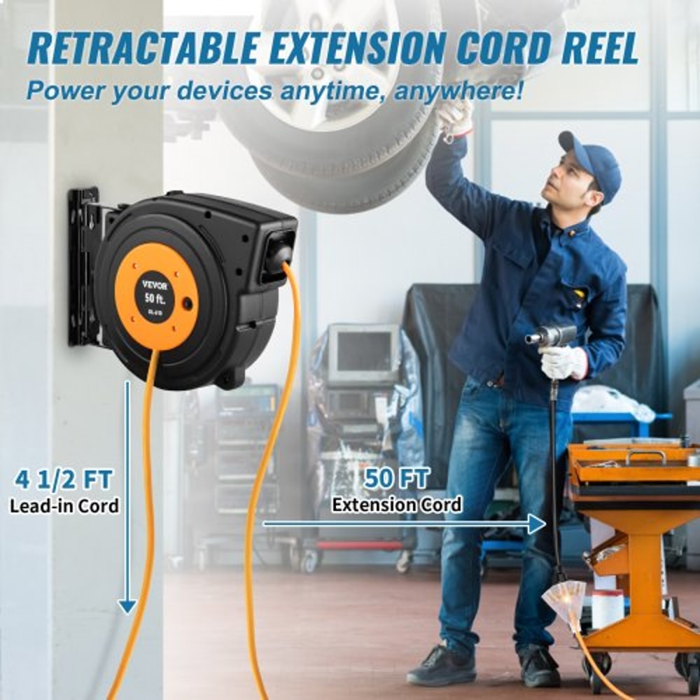 Heavy Duty Retractable Extension Cord Reel Power Cord With Outlets 1
