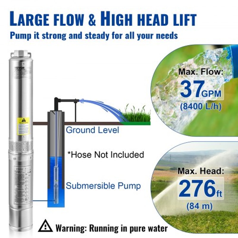 Deep Well Submersible Pump Head Stainless Steel Water Pump With Electric Cord For Industrial 7