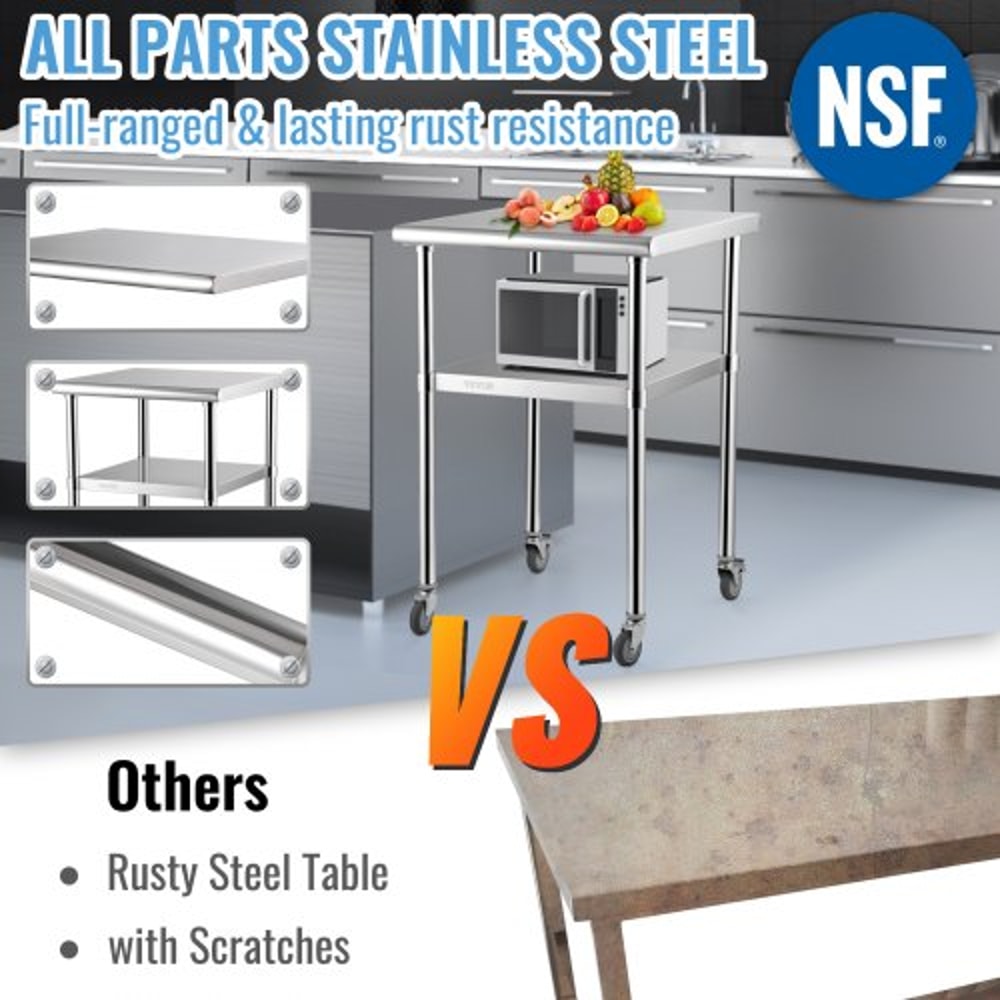 Stainless Steel Work Table With Adjustable Undershelf High Lb Load Capacity Heavy Duty Metal Prep S 7
