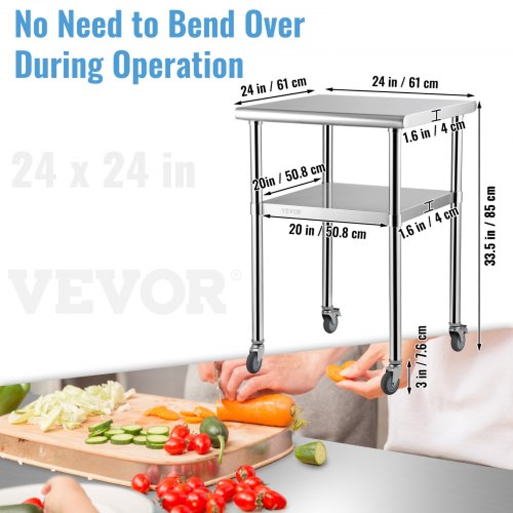 Stainless Steel Work Table With Adjustable Undershelf High Lb Load Capacity Heavy Duty Metal Prep S 6