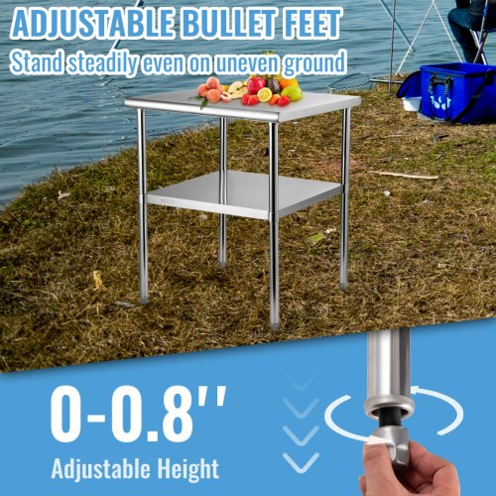 Stainless Steel Work Table Heavy Duty Metal Adjustable Undershelf Feet Commercial Prep Table 3
