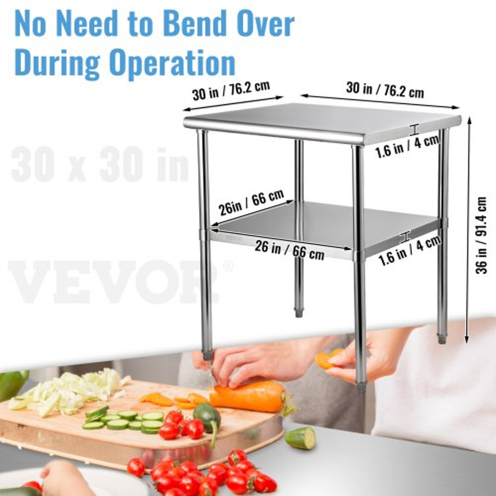 Stainless Steel Work Table Heavy Duty Metal Adjustable Undershelf Feet Commercial Prep Table 5