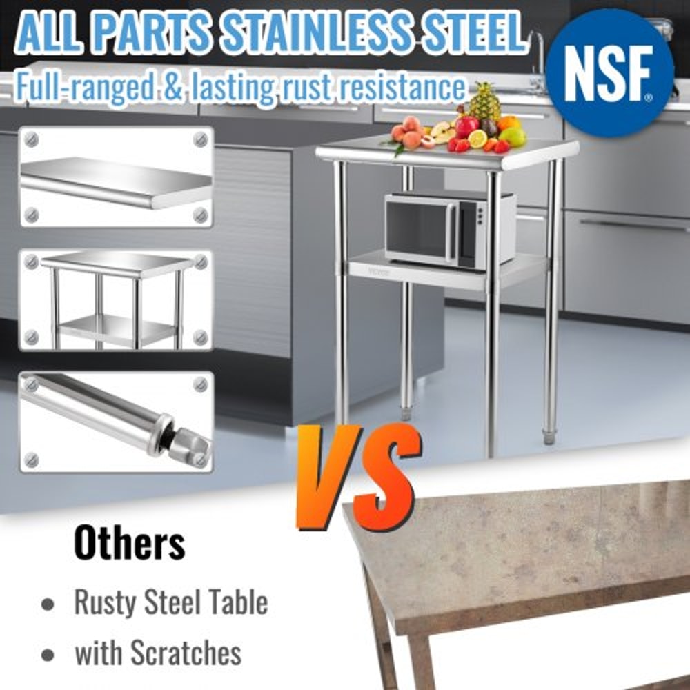 Heavy Duty Stainless Steel Prep Table Adjustable Undershelf 600lbs Load Capacity For Kitchen Restau 7
