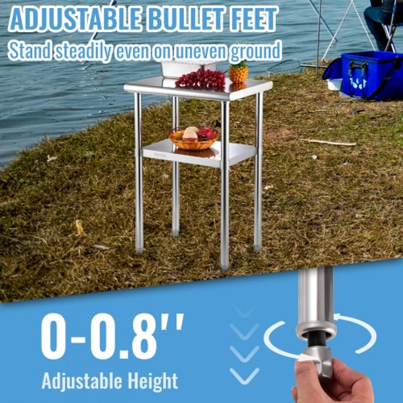 Heavy Duty Stainless Steel Prep Table Adjustable Undershelf 600lbs Load Capacity For Kitchen Restau 4