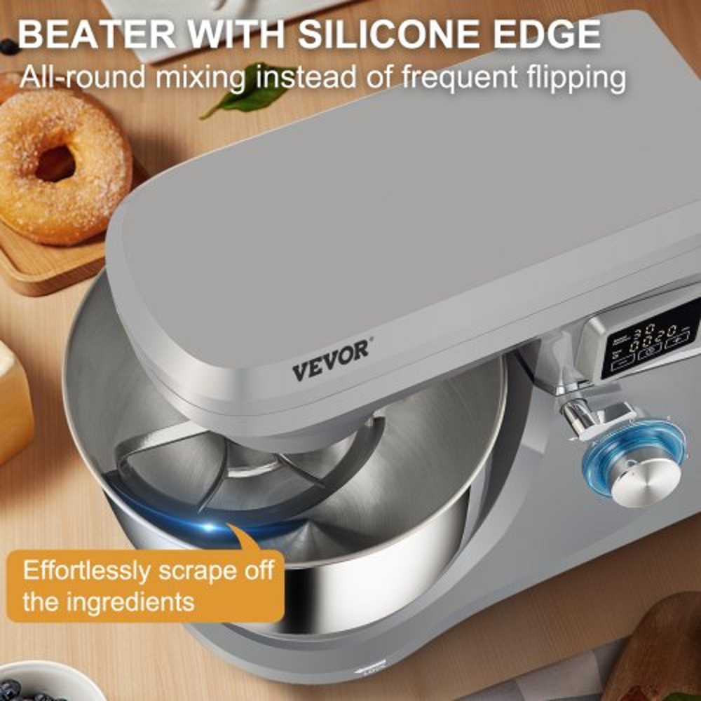 Electric Dough Mixer with Speeds & LCD Timer, Tilt-Head Food Mixer, Qt Stainless Steel Bowl, Dough Hook, Flat Beater