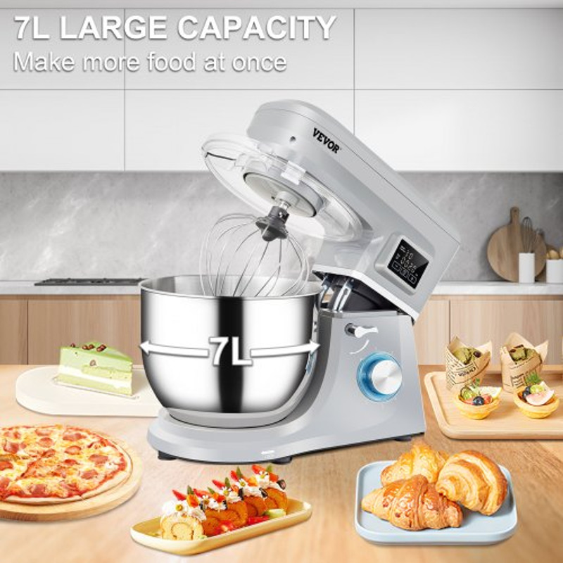 Electric Dough Mixer with Speeds & LCD Timer, Tilt-Head Food Mixer, Qt Stainless Steel Bowl, Dough Hook, Flat Beater