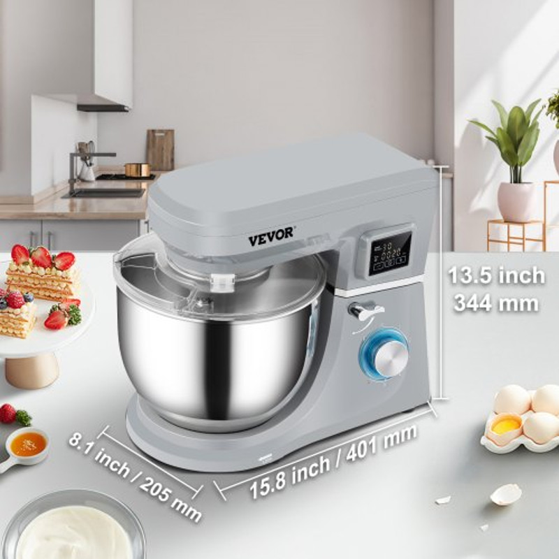 Electric Dough Mixer with Speeds & LCD Timer, Tilt-Head Food Mixer, Qt Stainless Steel Bowl, Dough Hook, Flat Beater