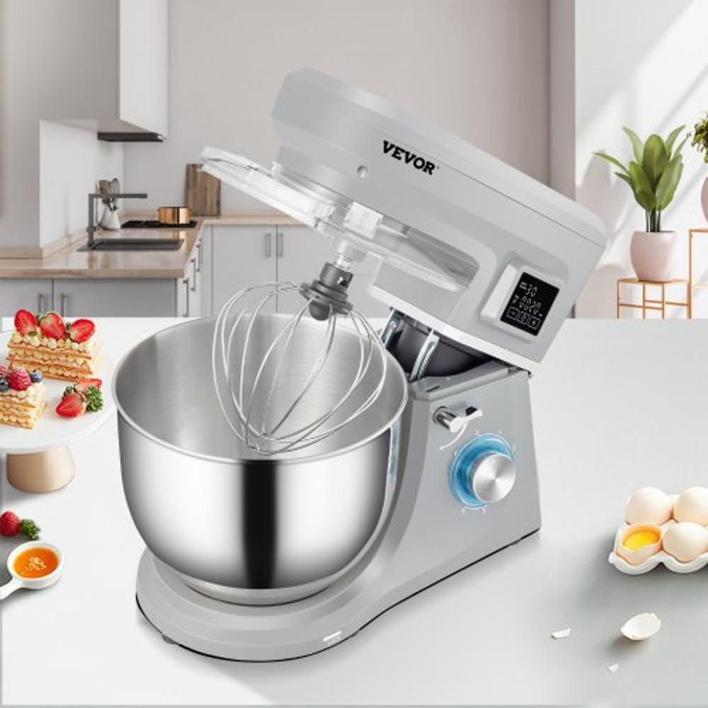 Electric Dough Mixer with Speeds & LCD Timer, Tilt-Head Food Mixer, Qt Stainless Steel Bowl, Dough Hook, Flat Beater