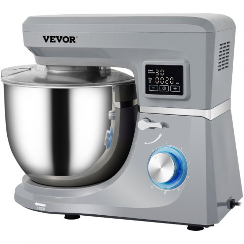 Electric Dough Mixer with Speeds & LCD Timer, Tilt-Head Food Mixer, Qt Stainless Steel Bowl, Dough Hook, Flat Beater