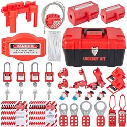 lockout tagout kits, complete electrical safety loto kit with padlocks, hasps, tags & multiple lockouts