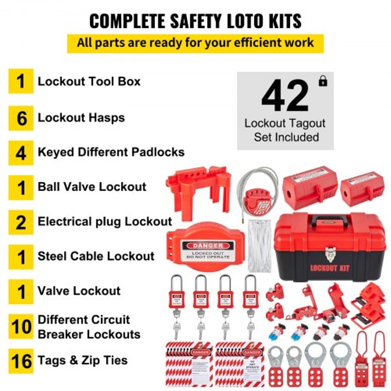 Lockout Tagout Kits, Complete Electrical Safety Loto Kit with Padlocks, Hasps, Tags & Multiple Lockouts