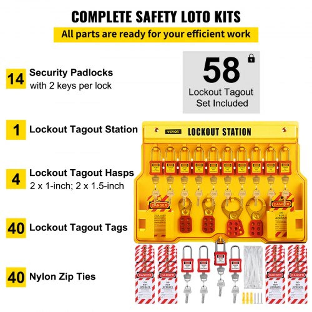 Lockout Tagout Safety Tools, Electrical Loto Kit with Padlocks, Lockout Station, Hasps & Tags for Industrial & Machinery