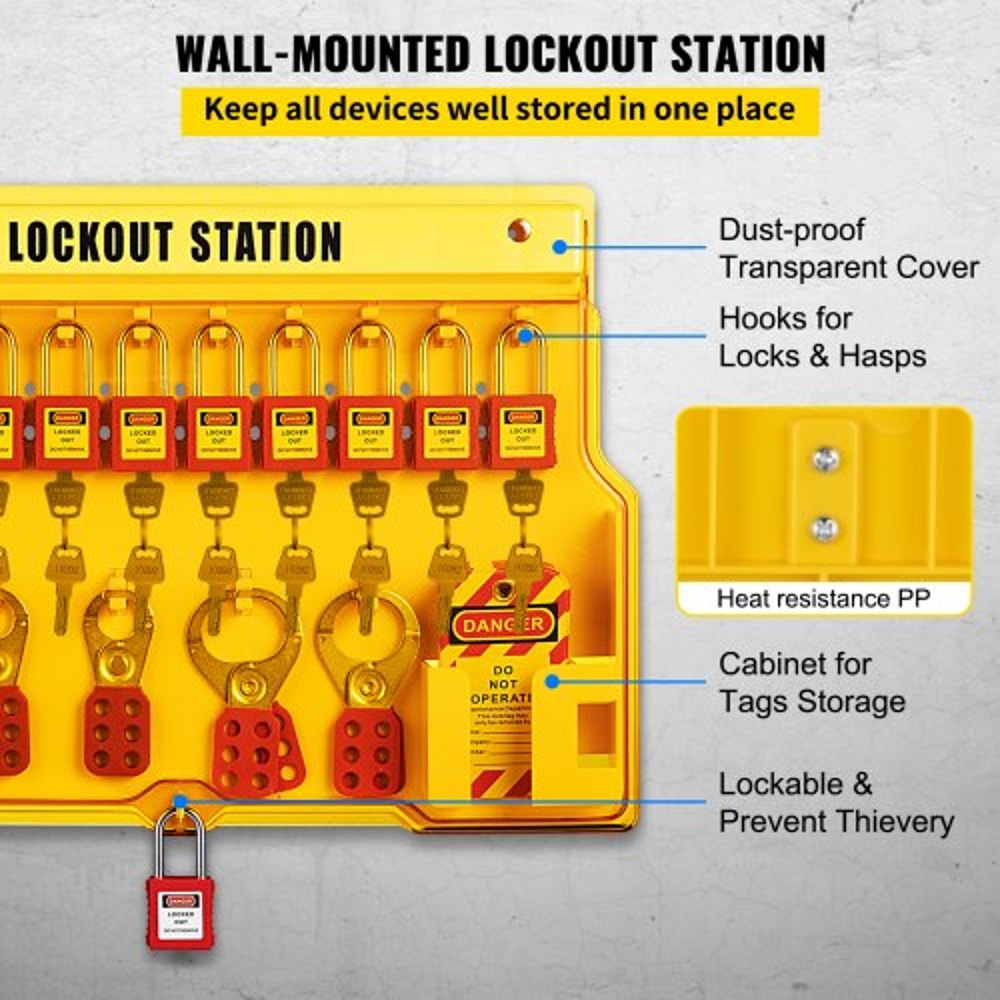 Lockout Tagout Safety Tools, Electrical Loto Kit with Padlocks, Lockout Station, Hasps & Tags for Industrial & Machinery