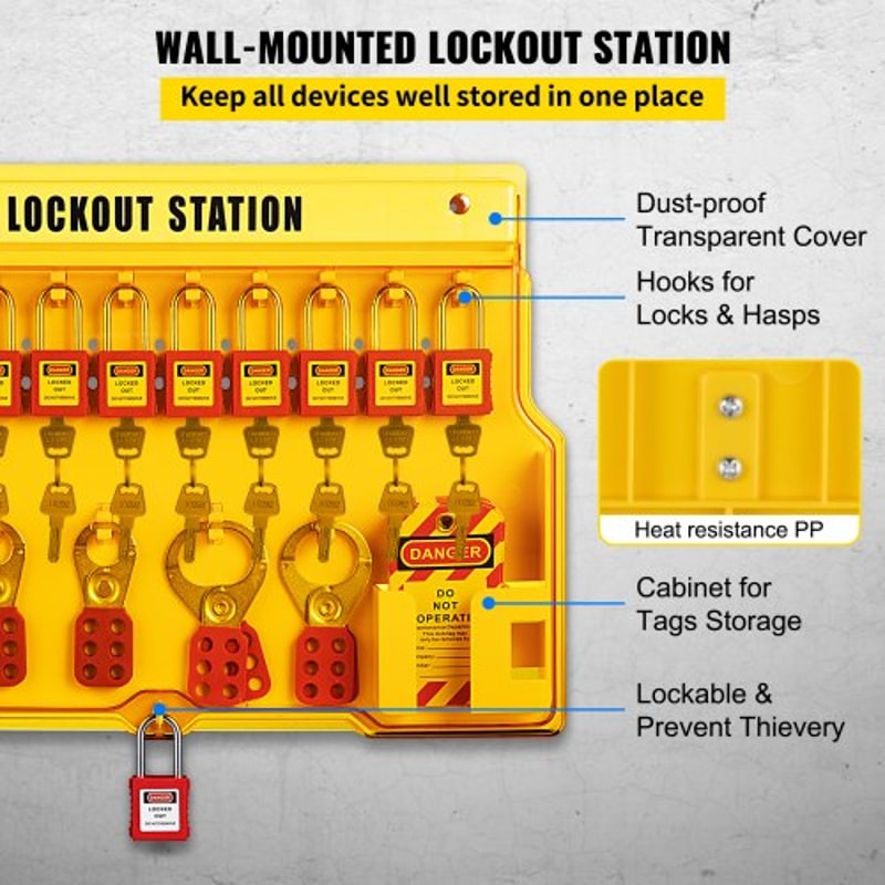 Lockout Tagout Safety Tools, Electrical Loto Kit with Padlocks, Lockout Station, Hasps & Tags for Industrial & Machinery