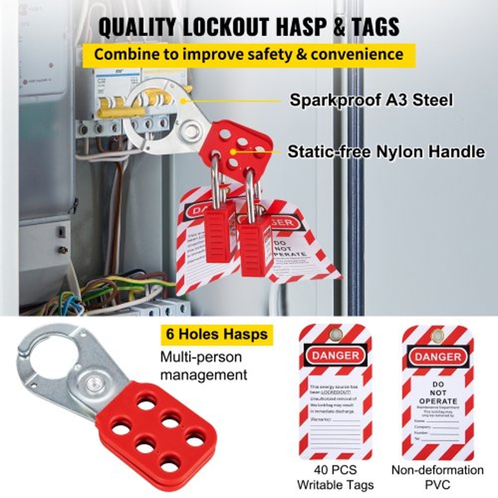 Lockout Tagout Safety Tools, Electrical Loto Kit with Padlocks, Lockout Station, Hasps & Tags for Industrial & Machinery