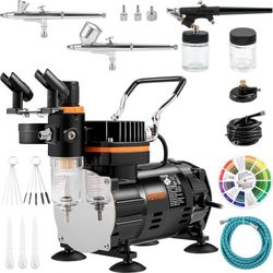 professional airbrush set with compressor, dual-action multi-purpose gravity feed airbrushing kit for painting