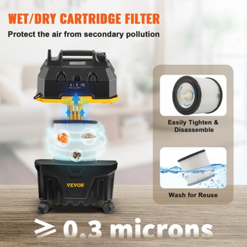 Wet Dry Vac Gallon, Peak HP, Shop Vacuum with Blowing Function & Portable Attachments, Clean Floor, Upholstery, Gap, Car