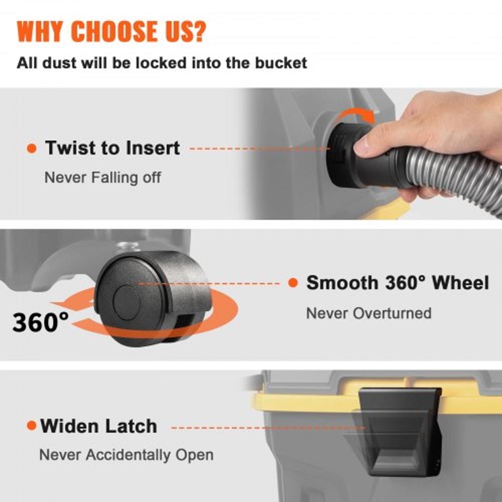 Wet Dry Vac Gallon, Peak HP, Shop Vacuum with Blowing Function & Portable Attachments, Clean Floor, Upholstery, Gap, Car