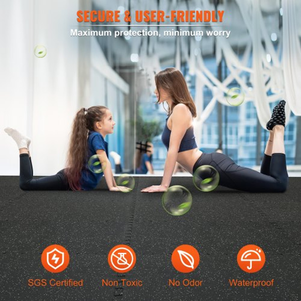 Interlocking Gym Floor Mats Thick, EVA Foam with Rubber Top, Waterproof Puzzle Exercise Flooring for Gym, Home, Garage