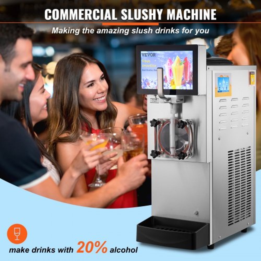Commercial Slushy Machine Single Bowl, Stainless Steel Margarita Smoothie Frozen Drink Maker with Cool & Freeze Modes