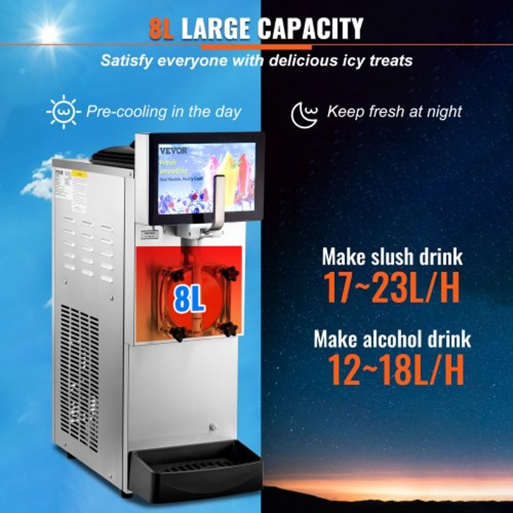 Commercial Slushy Machine Single Bowl, Stainless Steel Margarita Smoothie Frozen Drink Maker with Cool & Freeze Modes