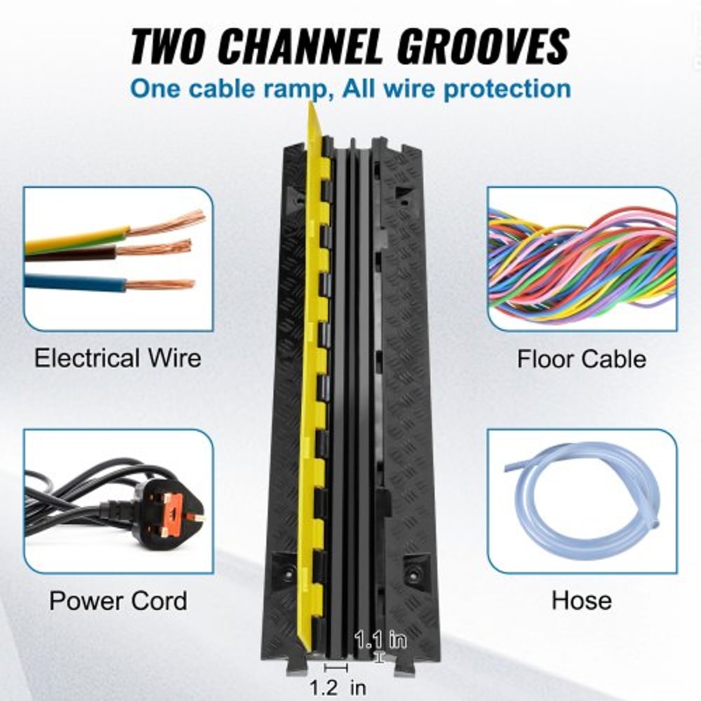 Heavy-Duty Channel Cable Protector Ramp Load TPU Wire Cable Cover Ramp, Durable Cord & Hose Management