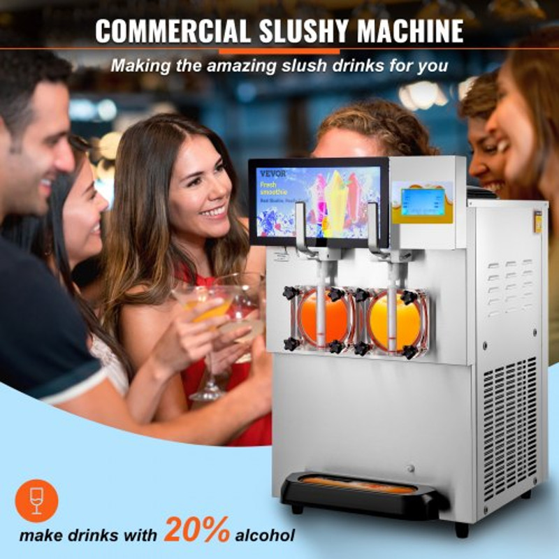 Commercial Slushy Machine, Double Bowl Margarita Machine, Stainless Steel Smoothie & Frozen Drink Maker for Parties