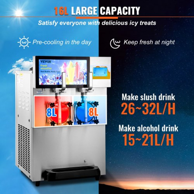 Commercial Slushy Machine, Double Bowl Margarita Machine, Stainless Steel Smoothie & Frozen Drink Maker for Parties