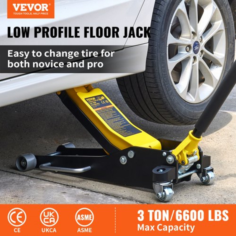 Heavy-Duty Ton Low Profile Aluminum Steel Racing Floor Jack, Dual Pump Car & Auto Lift