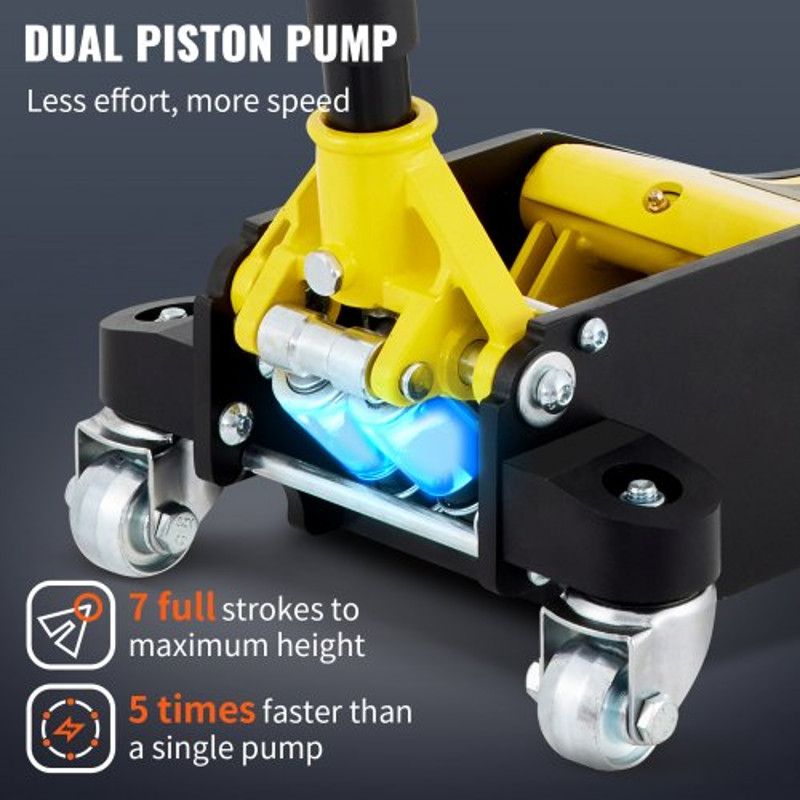 Heavy-Duty Ton Low Profile Aluminum Steel Racing Floor Jack, Dual Pump Car & Auto Lift