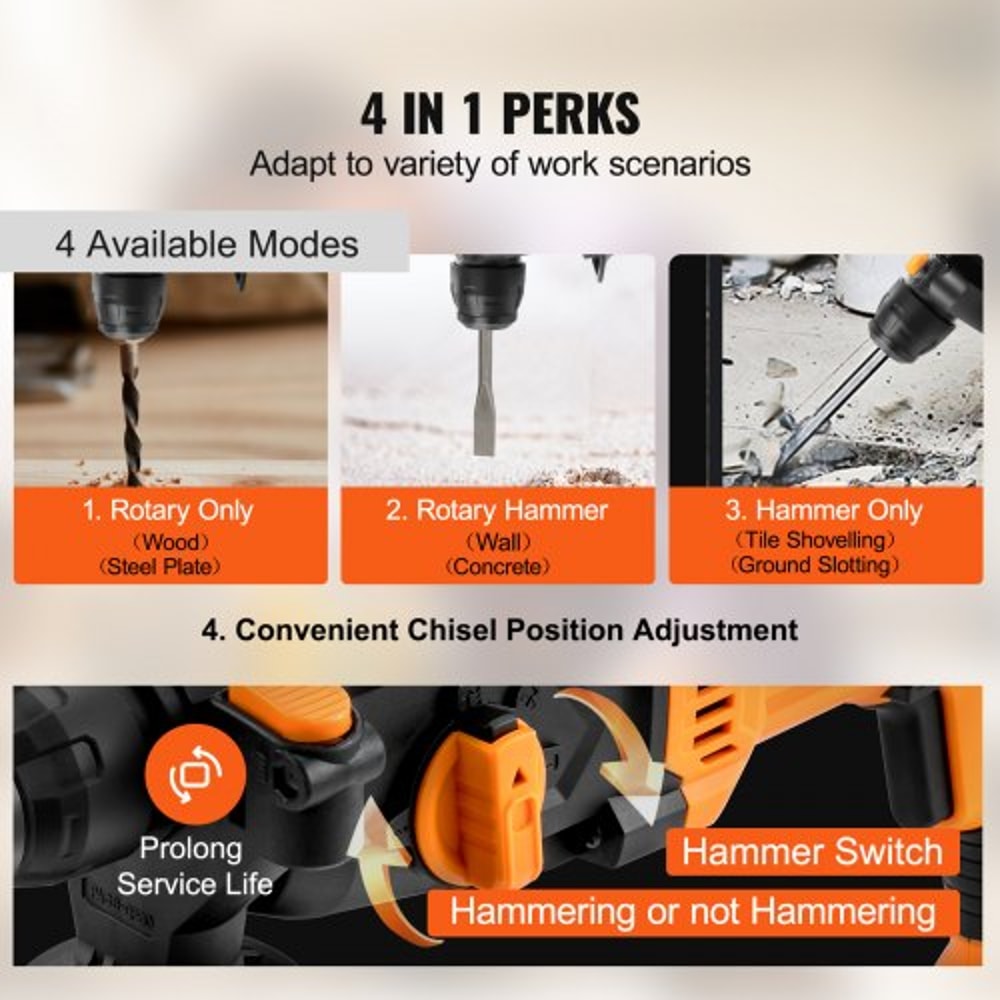 Corded Drills Electric Demolition Hammers SDSPlus Rotary Hammer Drill Power Tool 6