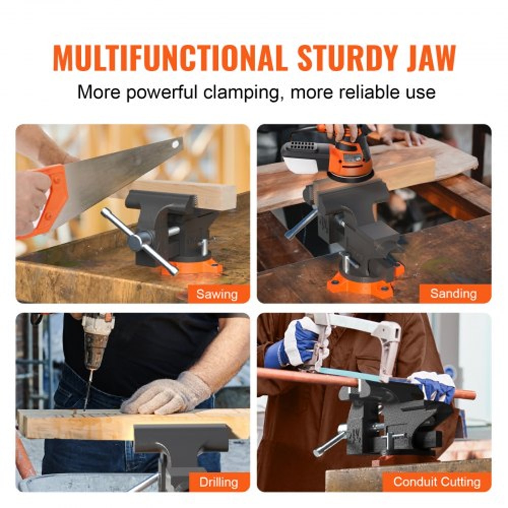 Heavy Duty Bench Vise With Anvil Swivel Base And Multipurpose Jaw 6