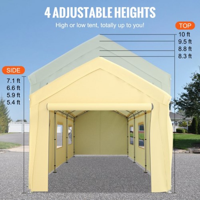 Heavy Duty Car Canopy With Legs Sidewalls Windows Yellow Adjustable Peak Height Car Garage Tent For 3