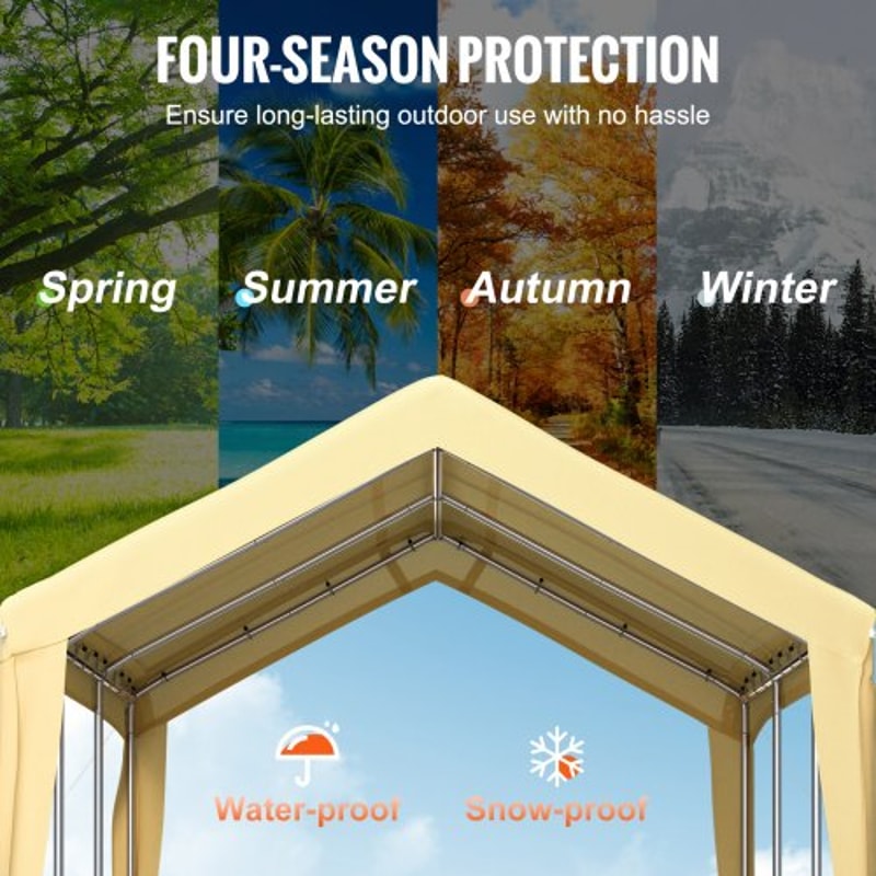 Heavy Duty Car Canopy With Legs Sidewalls Windows Yellow Adjustable Peak Height Car Garage Tent For 4