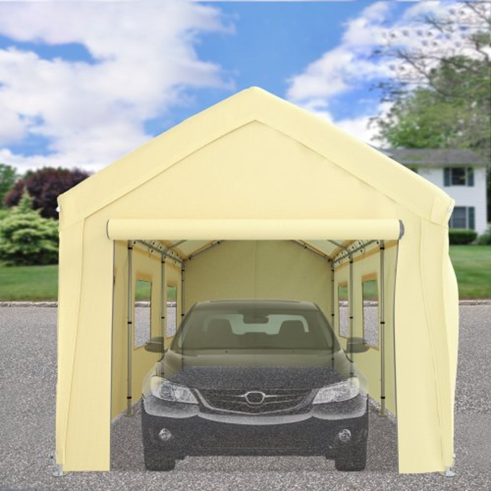 Heavy Duty Car Canopy With Legs Sidewalls Windows Yellow Adjustable Peak Height Car Garage Tent For 5