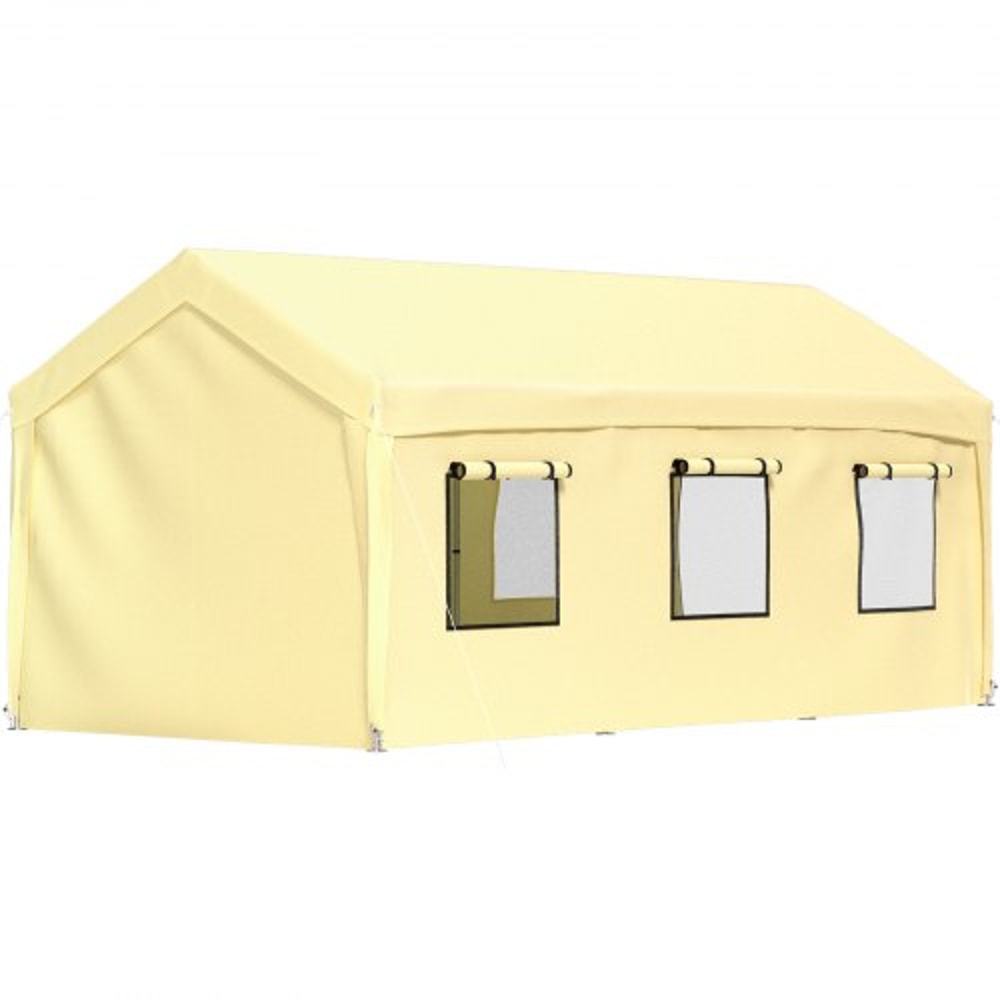 Heavy Duty Car Canopy With Legs Sidewalls Windows Yellow Adjustable Peak Height Car Garage Tent For 7