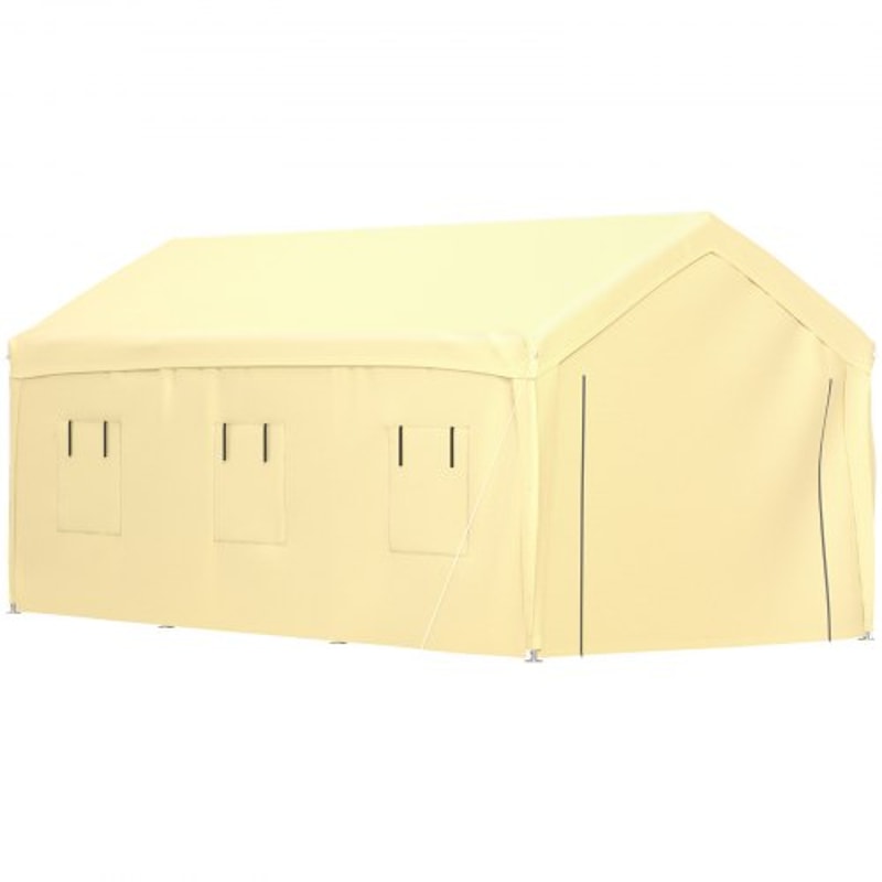 Heavy Duty Car Canopy With Legs Sidewalls Windows Yellow Adjustable Peak Height Car Garage Tent For 9