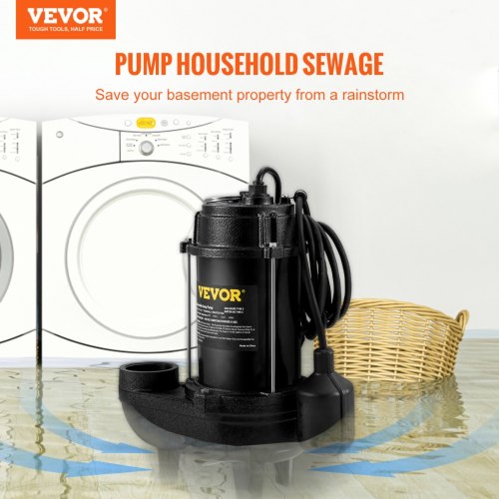 Submersible Sewage Pump GPH Cast Iron With Float Switch 3