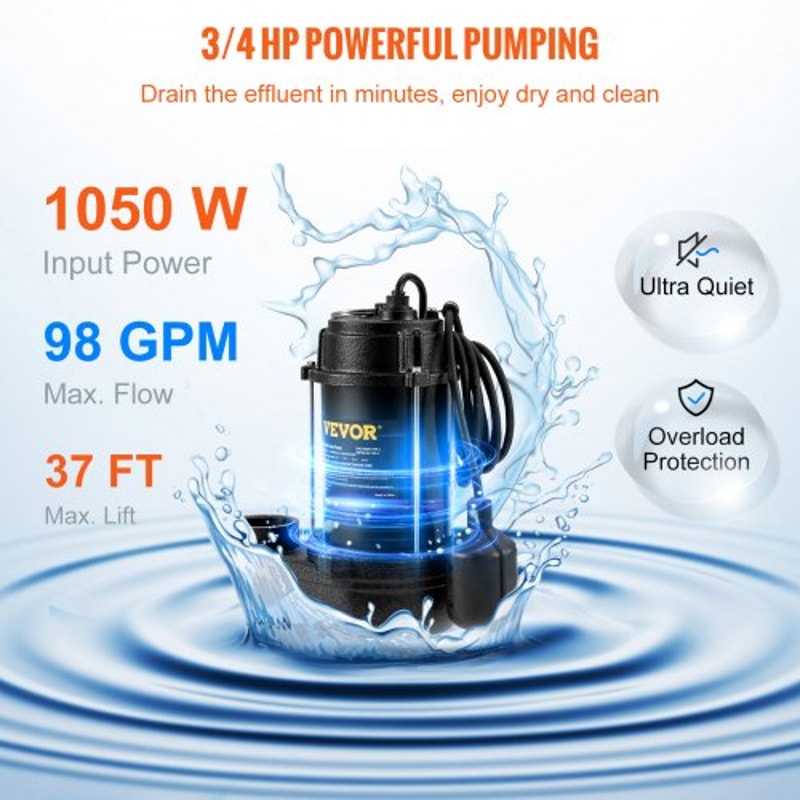 Submersible Sewage Pump GPH Cast Iron With Float Switch 1