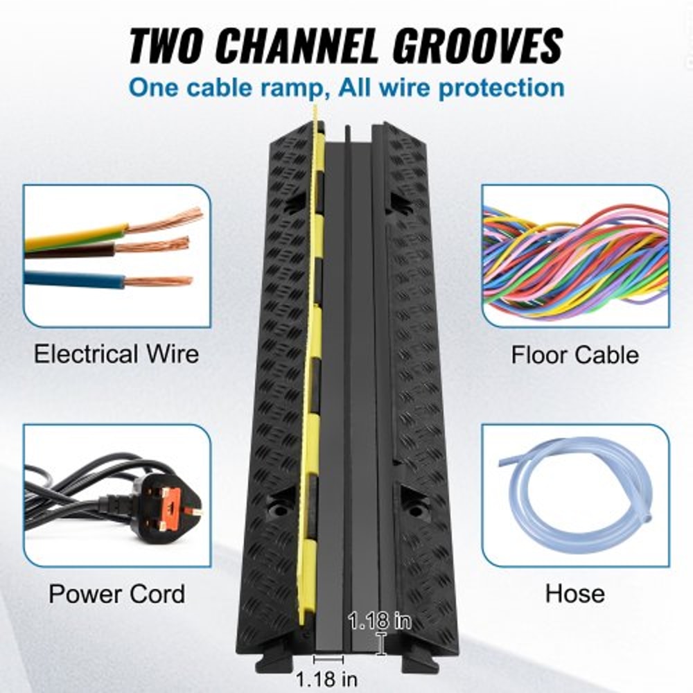 Durable Rubber Cable Ramp Dual Channel Design High Lbs Load Capacity Hose And Wire Protection With 6