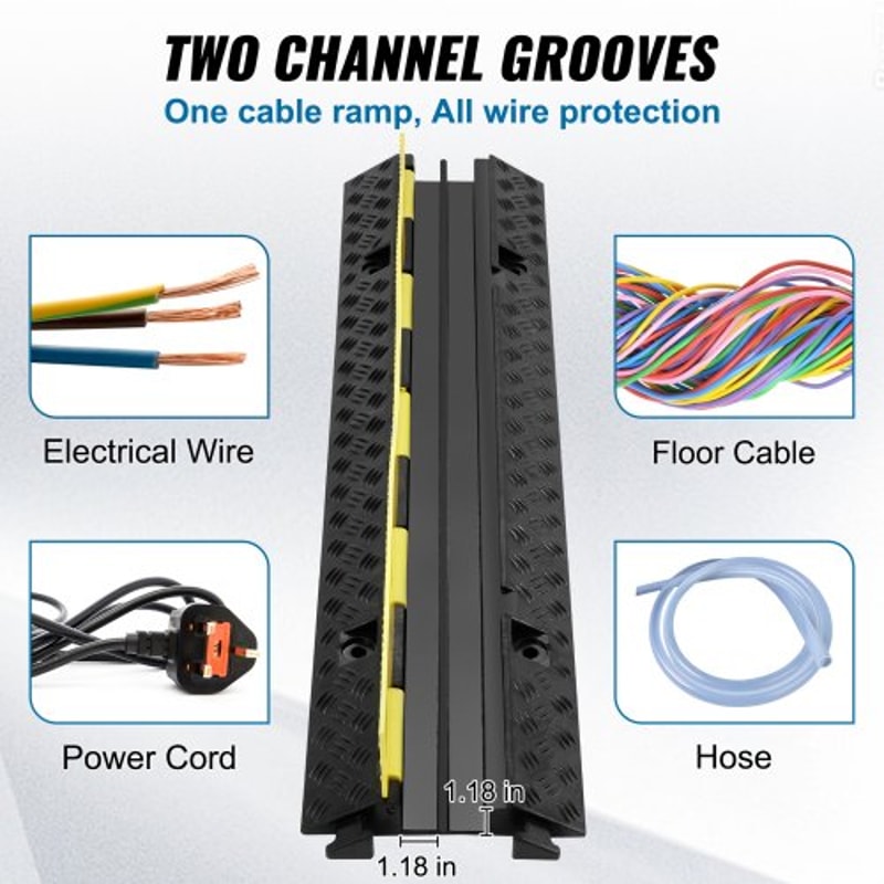 Durable Rubber Cable Ramp Dual Channel Design High Lbs Load Capacity Hose And Wire Protection With 6