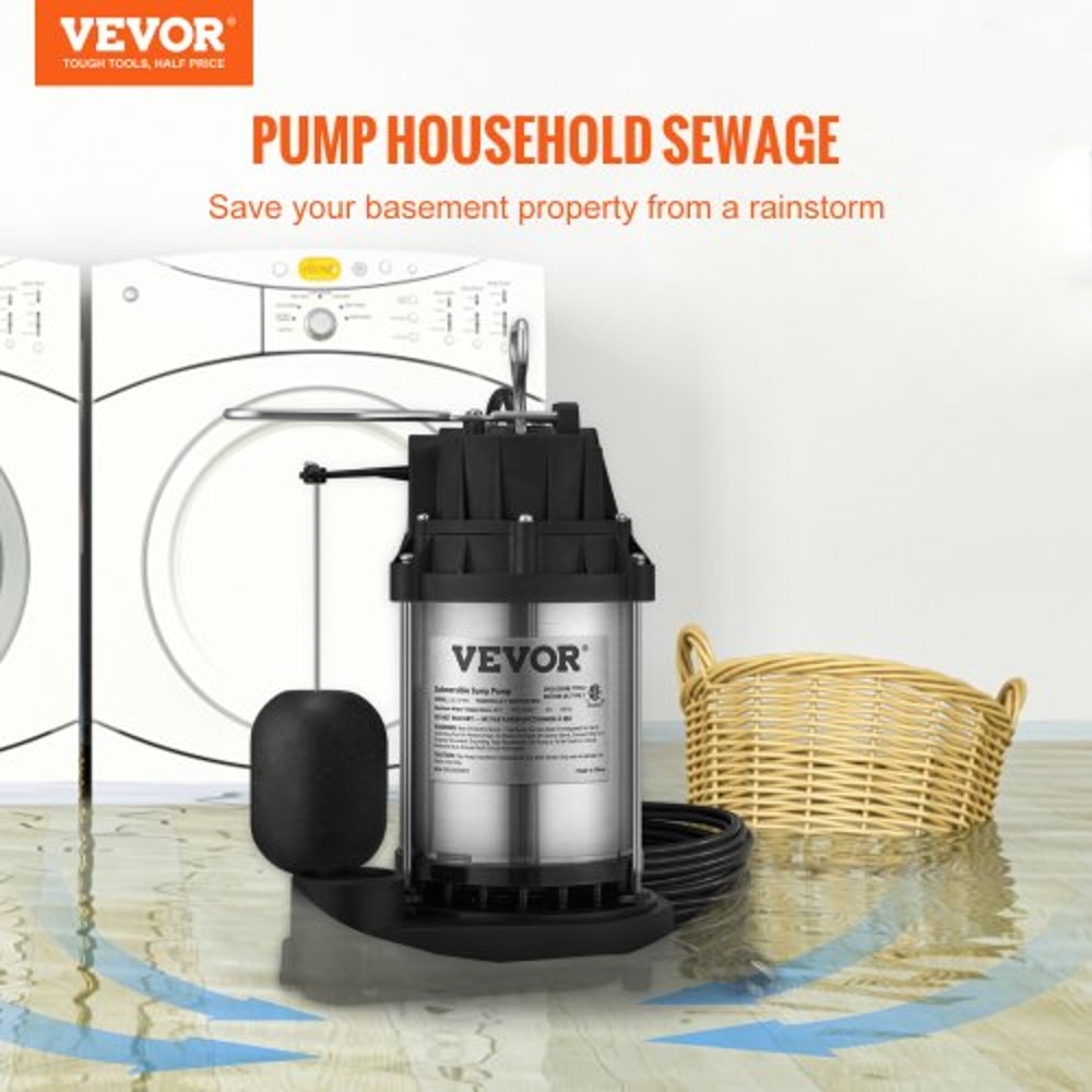Sump Pump GPH Submersible Stainless Steel Water Pump With Automatic Float Switch For Basement Use 5
