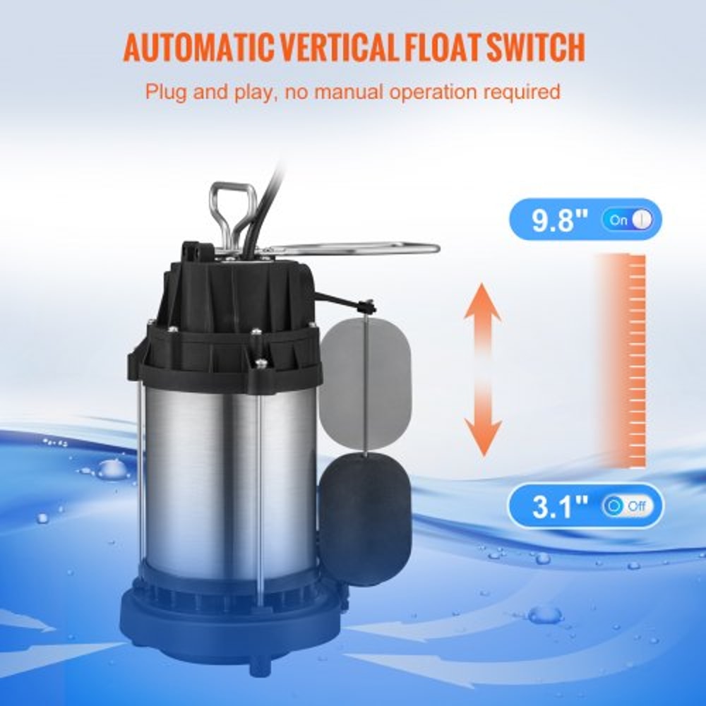Sump Pump GPH Submersible Stainless Steel Water Pump With Automatic Float Switch For Basement Use 2