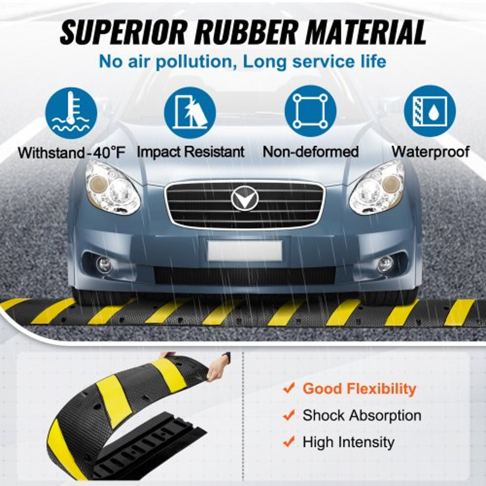 Heavy Duty Rubber Speed Hump High Lbs Capacity With Reflective Yellow Strip Channel For Asphalt Con 3