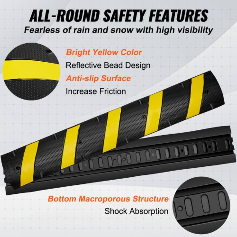 Heavy Duty Rubber Speed Hump High Lbs Capacity With Reflective Yellow Strip Channel For Asphalt Con 6