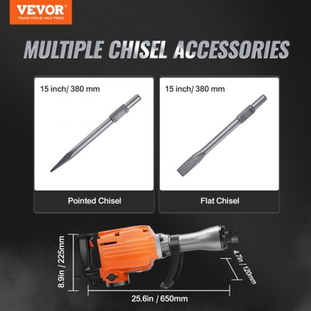 Heavy Duty Demolition Jack Hammer Electric Concrete Breaker With BPM Chisel Bits 7