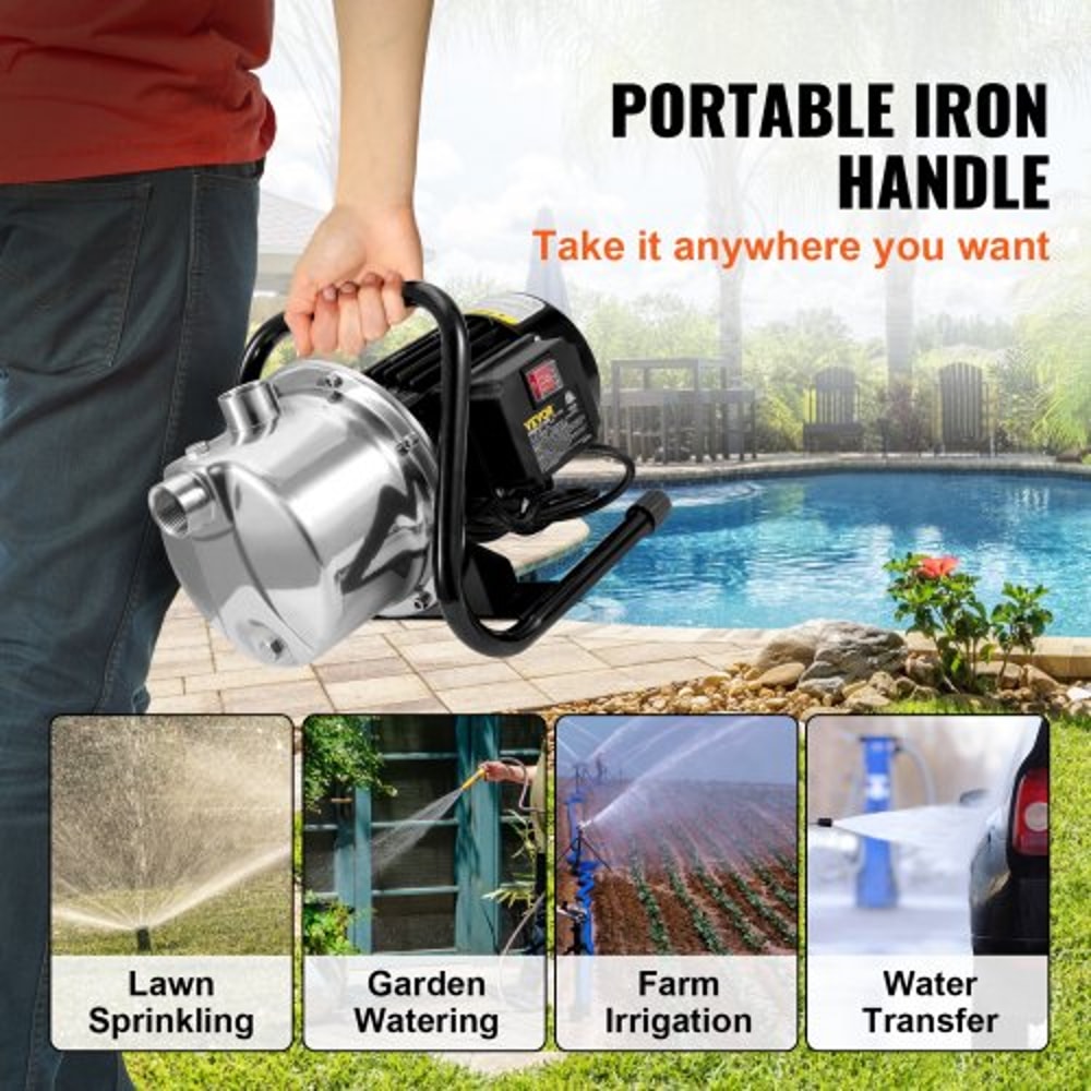 Portable Stainless Steel Garden Jet Pump Shallow Well Pump GPH Height Max Pressure Sprinkle Booster 3